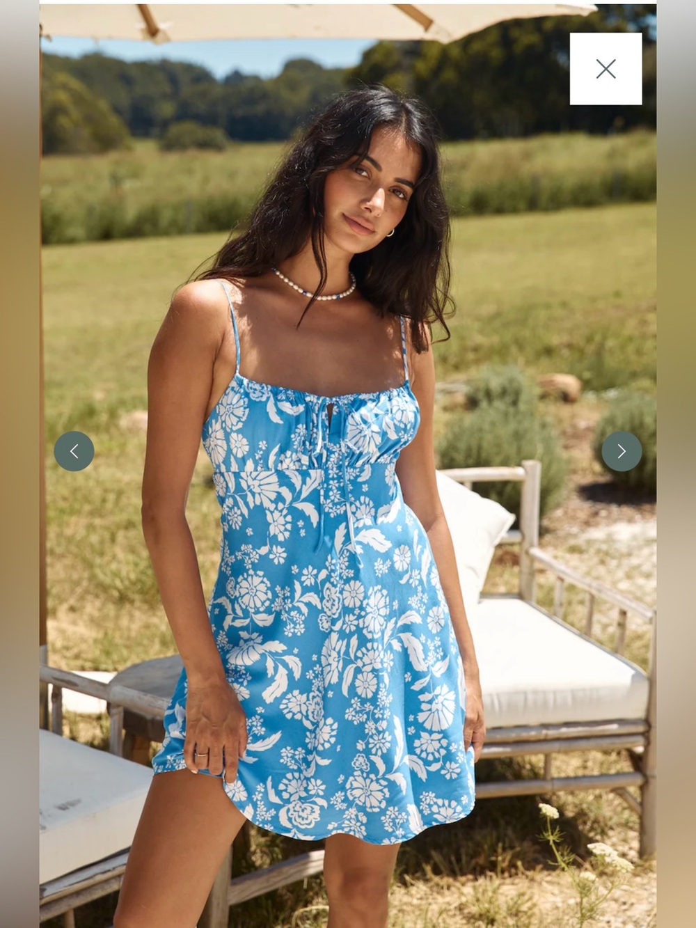 Blue Floral Mini Dress with Spaghetti Straps